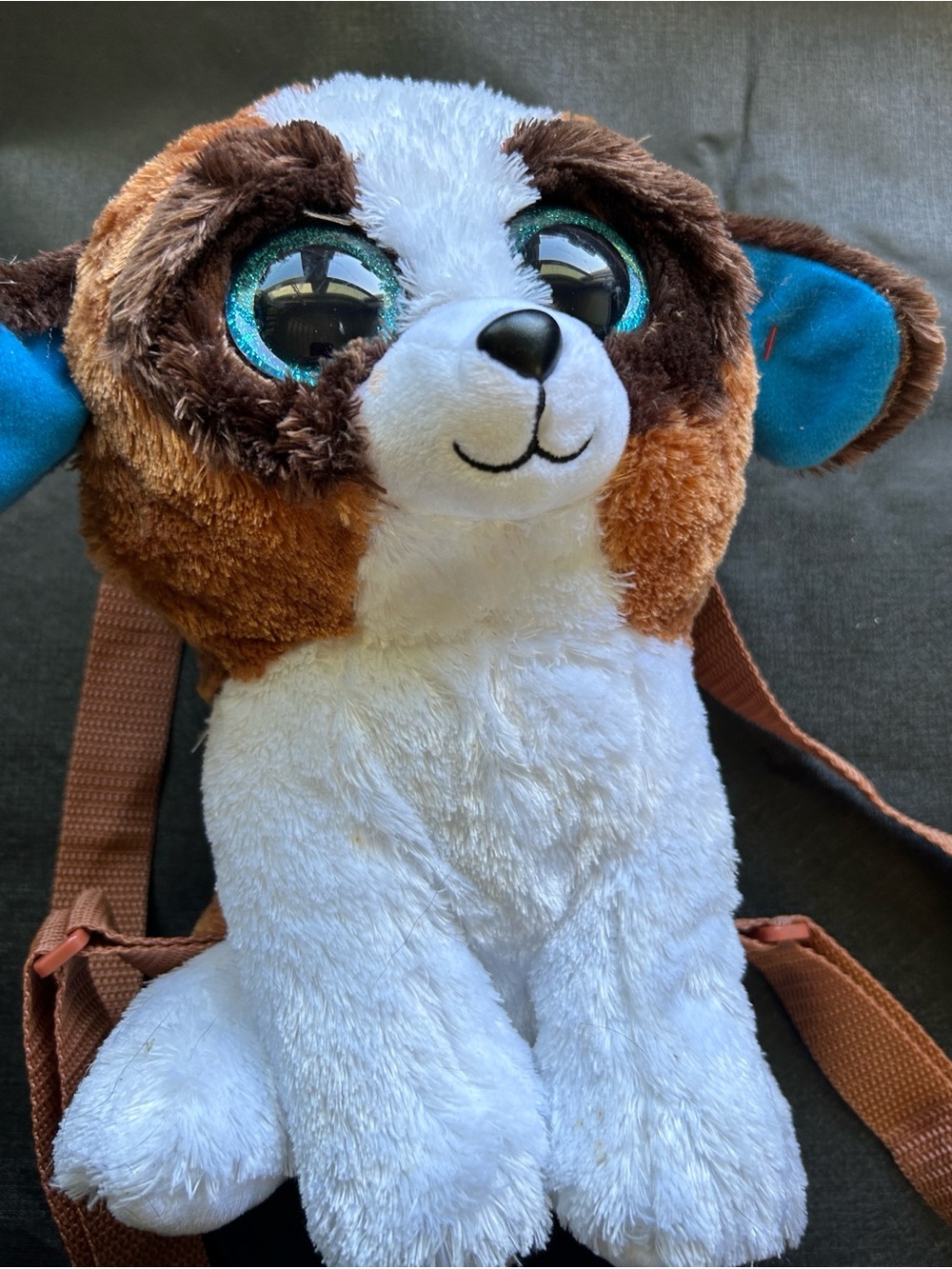 Ty Plush Puppy Backpack — White, Brown & Teal Accents